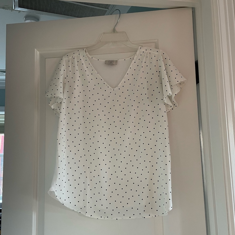 Loft white polka dot shirt